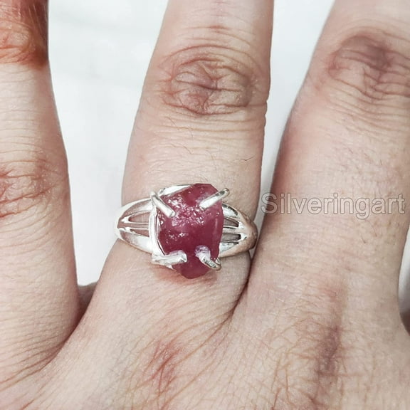 AAA Natural Ruby Ring, Rough Ruby Gemstone Ring, July Birthstone, Boho Gypsy Ring, 925 Sterling Silver, Womens Ring, Christmas, Thanksgiving, Handmade, Statement Jewelry, Raw Gemstone Jewelry