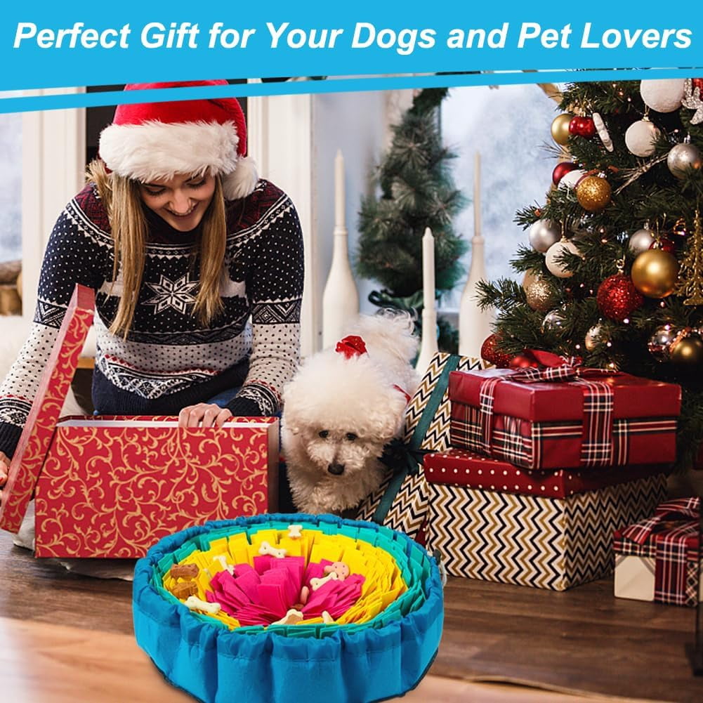 Snuffle Mat for Dogs, Adjustable Dog Puzzle Toys Sniff Mat, Interactive Enrichment Toys for Slow Eating and Mental Stimulation (Red Yellow Blue)