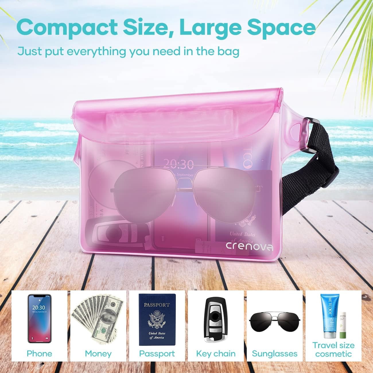 Waterproof Fanny Packs for Women, Sandproof Dry Bag for Beach, Water proof Pouch for Phone Passport Purse, Floating Waterproof Bags for Cruise Travel Water Park Boating Fishing Diving Surfing Kay