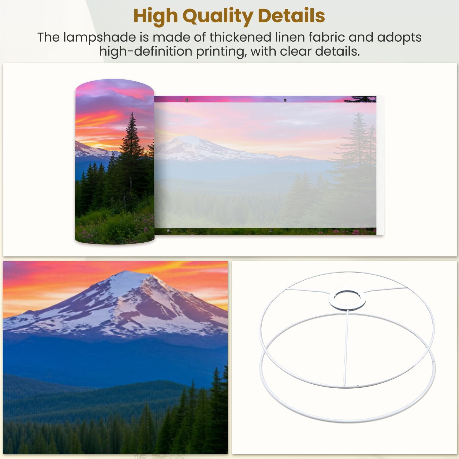 Linen Drum Lampshades Beautiful Vista Mount Hood Oregon 13"x13"x10" Light Shade for Table Lamps Floor Lamps Drum Lamp Shades Lampshade Replacement Kids Bedroom Cabin Decor Assembly Required