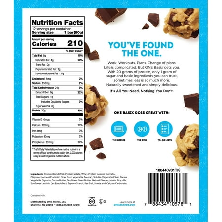 ONE Protein Bar, Cookie Dough Chocolate Chunk, 20g Protein, 12 Count