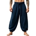 thumbnail image 2 of BRELIL Men Plus Size Harem Pants Loose Flowy Boho Lounge Trousers Drawstring Waist Vacation Casual Long Pants Solid Summer Fashion Outfits, Navy S, 2 of 6