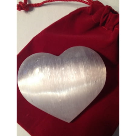 - GEMS ROCK Selenite Crystal Heart - gift packed in red velvet pouch
