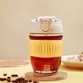 thumbnail image 5 of Glass Coffee Mug With Spill Proof Lid & Straw - 350ml, Yellow | Reusable Glass Coffee Cup With Two Drinking Options - Glass Travel Mug With Silicone Sleeve | Leak Proof, Non-slip & Easy To Clean, 5 of 5