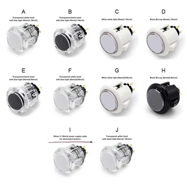 VONKY LED Push Button Cool Small Rocker Buttons Multipurpose Fashionable Special Design Arcade Press Gaming Game Machine Arcades Transparent White 24mm Blue Light