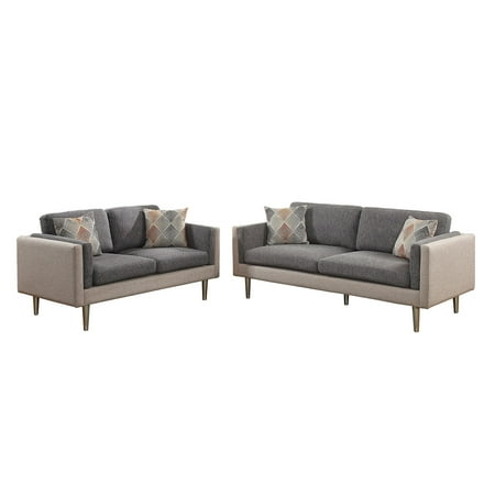 Cotton Loveseat - Bobkona Alwin Cotton Blended Polyfabric 2-Piece Sofa and Loveseat Set Two Tone in Ash Black and Sand.