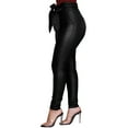 thumbnail image 3 of Sedceaty Women’s Bow PU Leather Pants Pencil Skinny Leggings High Waist Fashion Pure Color Trousers, 3 of 6