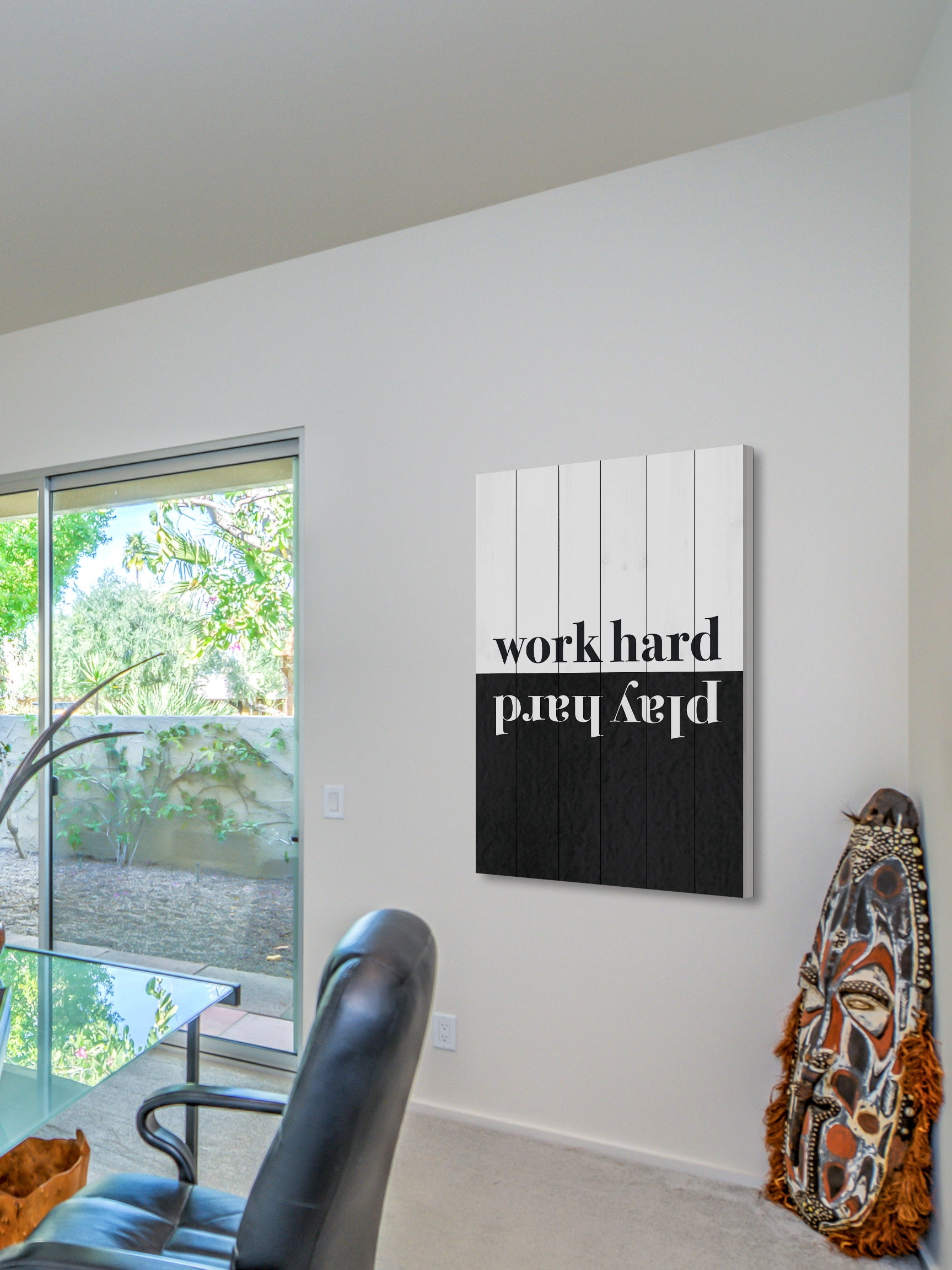 "Work Hard Play Hard" Painting Print on White Wood