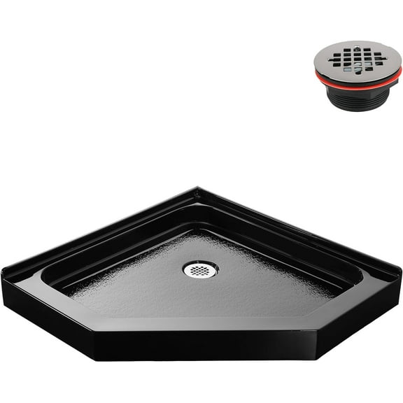 Streamline GB-2627-512-BL 36 in. x 36 in. Corner Acrylic Shower Base in Glossy Black With Corner Drain, Drain Included