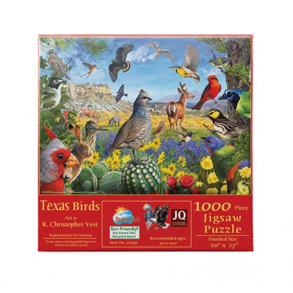 SUNSOUT INC - Oiseaux du Texas - Casse-Tête de 1000 Pcs par l'Artiste : Gilet R. Christopher - Taille Finie 20 Pouces x 27 Pouces - MPN 70939