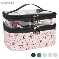 BadPiggies Makeup Bag Double layer Travel Cosmetic Cases Waterproof Make up Organizer Toiletry Bags Clear Upper layer (Pink)