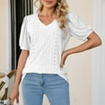 thumbnail image 6 of AherBiu Summer Tops for Women Eyelet Hole Short Sleeve V Neck Tunic Top Shirts Blouse Solid Color, 6 of 6