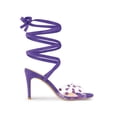 thumbnail image 3 of BLISSFUL STEP Women's Sandals Stiletto Heels Polka Dots Clear Strap Lace up Sandals Purple 10, 3 of 7