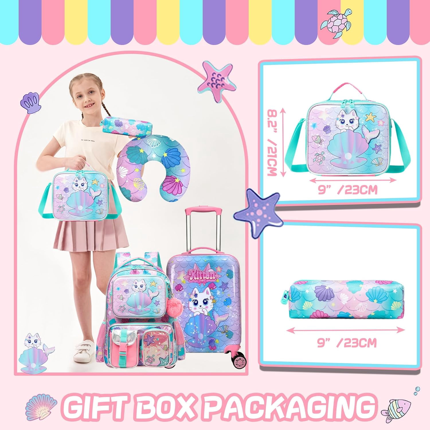 Kids Carry on Luggage Sets Rolling Pink Suitcases with Wheels with Travel Pillow Backpack Lunch Box 5 In 1 for Toddlers Travel