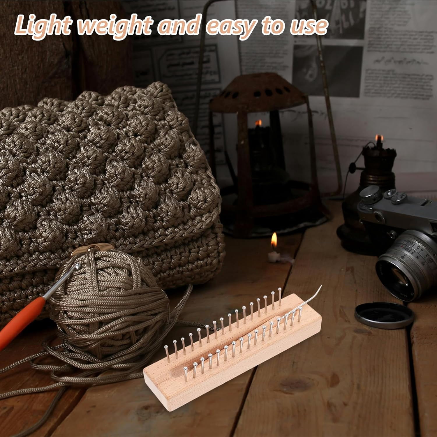 ABCISI Solid Wood Braider Knitting Loom Kit with Crochet Hook, Wooden Handmade Block Gauge Knitting Loom Set for Beginners and Crafting Projects, Craft Kit Tool for DIY Hat Scarf Socks Sweater