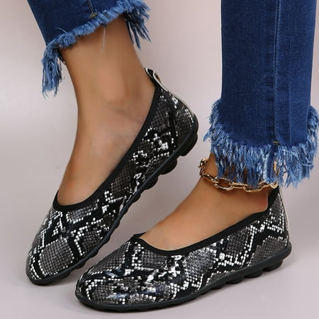 

Women s Shoes Round Toe Retro Fashion Snake Print Easy To Put On And Take Off Lazy Casual Shoes