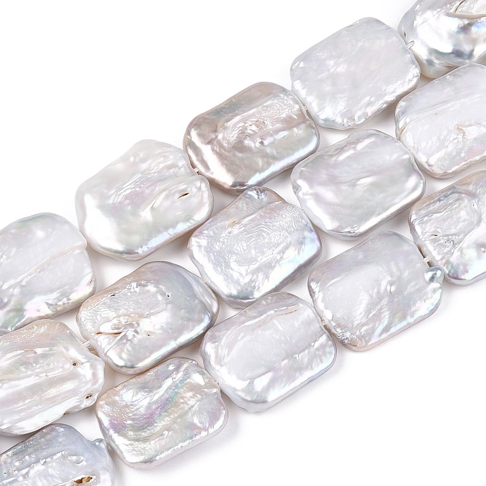 Natural Keshi Pearl Beads Strands Cultured Freshwater Pearl Baroque Pearls Rectangle Seashell Color 21~26x18.5~23x4.5~9mm Hole: 0.6mm about 16pcs/strand 14.57~14.96 inch(37~38cm)