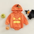 thumbnail image 3 of Douhoow Infant Baby Girl Boy Halloween Pumpkin Romper Long SleeveFleece Hoodie Sweatshirt Jumpsuit, 3 of 8