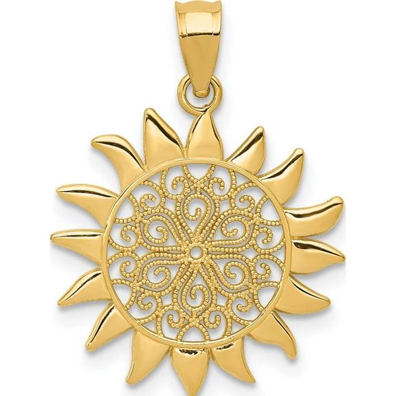 14K Yellow Gold Polished Filigree Sun Pendant (20 X 18) Made In United States k4812