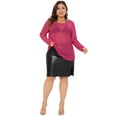 thumbnail image 3 of DARING DIVA Women's Plus See Through Mesh Long Sleeve Crew Neck Party Blouse 3X Hot Pink, 3 of 6