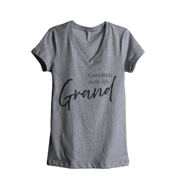 Grandkids Make Life Grand Women's Fashion Relaxed V-Neck T-Shirt Tee Heather Grey Medium