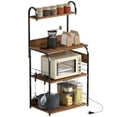thumbnail image 1 of Rustic Brown Baker's Rack with Charging Station & Hooks - Kitchen Microwave Shelf | 23.6" x 15.7" x 49.5" Storage Unit for Living Room, Dining Area, 1 of 7
