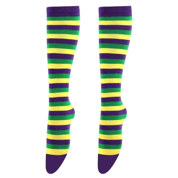 TINYSOME Mardi Gras Colorful Striped Stockings Knee High Long Socks Party Costume