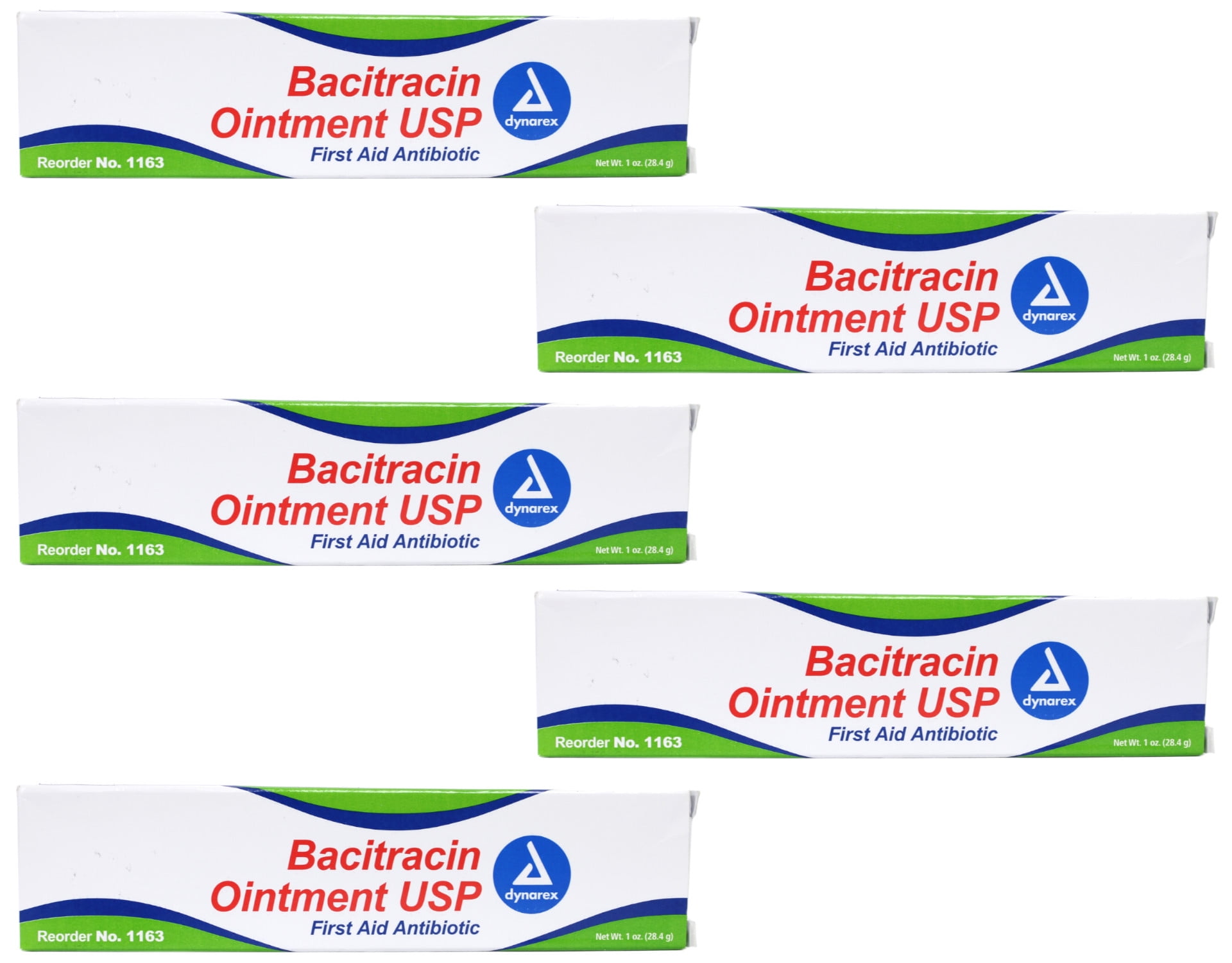 5 Pack -Dynarex Bacitracin First Aid #1163 Antibiotic Ointment 1oz Tube Each