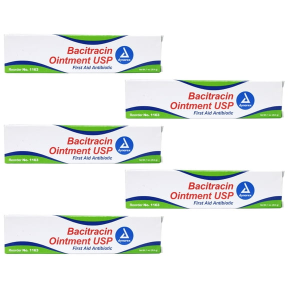 5 Pack -Dynarex Bacitracin First Aid #1163 Antibiotic Ointment 1oz Tube Each