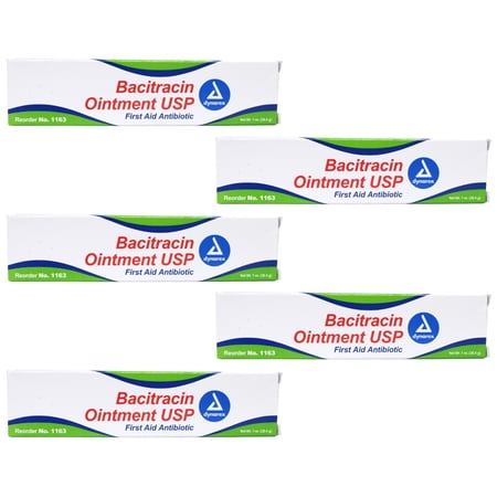5 Pack -Dynarex Bacitracin First Aid #1163 Antibiotic Ointment 1oz Tube Each