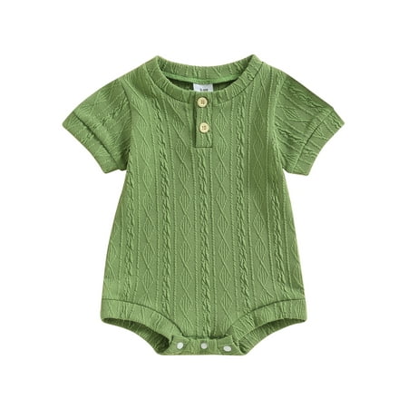 

Newborn Baby Boys Girls Knit Onesies Short Sleeve Button T-Shirts Romper Tops Summer Bodysuit