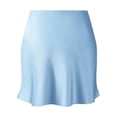 thumbnail image 4 of Satin Mini Skirt for Women High Waist Dress Style Elastic Band Glossy Flare Hem Blue XL, 4 of 4