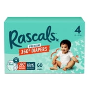 Rascals Premium 360 Absorbent Pull-On Diapers, Size 4, 60 Count