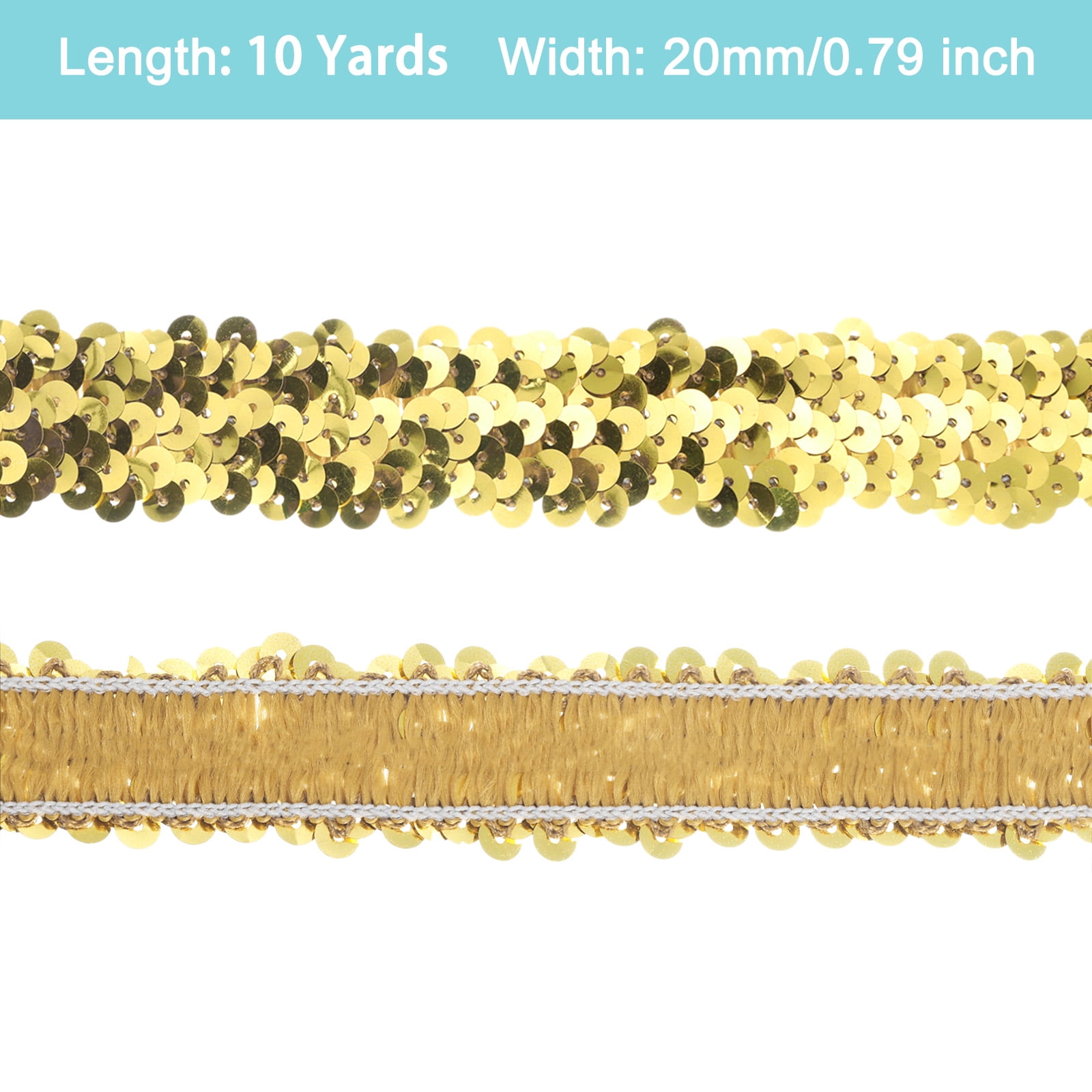 Uxcell 10 Yards 0.8 Inch Elastic Sequins Trim Flat Stretch Sequin Ribbon Strip, Gold
