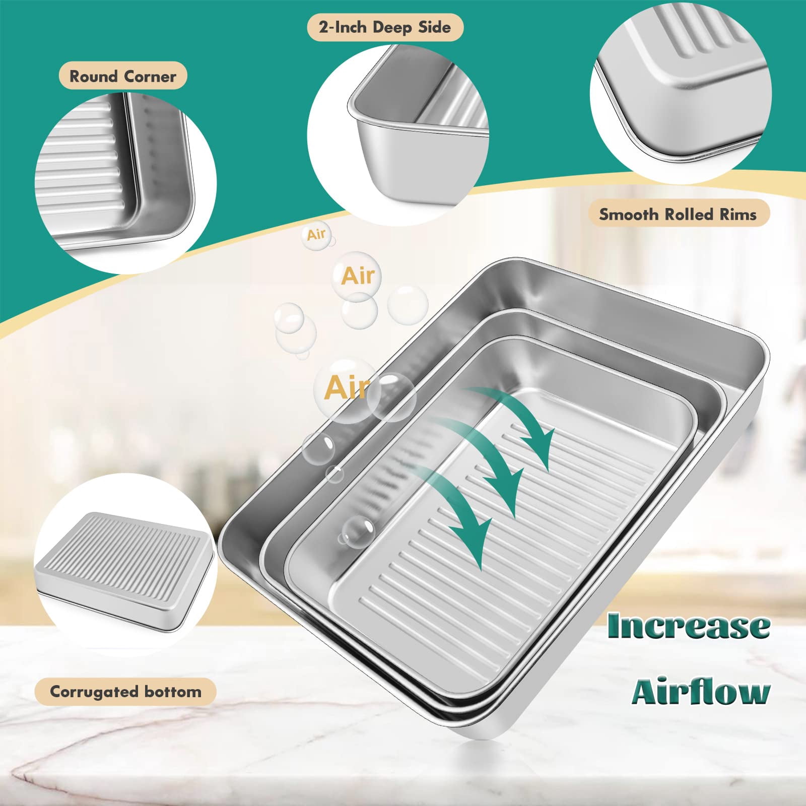 Baking Pans Set of 3 Stainless Steel Sheet Pans for Oven