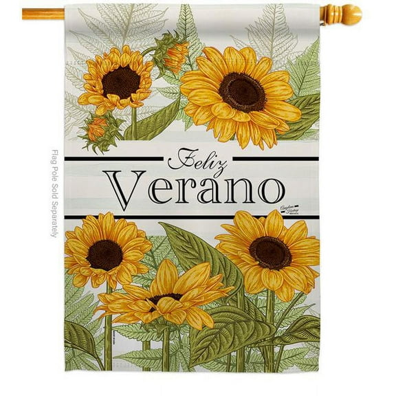 Breeze Decor H104108-BO Feliz Verano Floral Double-Sided Garden Decorative House Flag, Multi Color