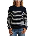 thumbnail image 2 of Women's Striped Sweater Crew Neck Long Sleeve Loose Fit Casual Pullover Top, 2 of 9