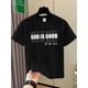 thumbnail image 1 of Camiseta gráfica "Dios es bueno" para niño - Camiseta informal de verano azul marino con letras blancas llamativas, tejido elástico suave, cuello redondo cómodo para niños, ropa de diario | Camiset, 1 of 6