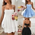 thumbnail image 4 of Womens Spaghetti Strap Solid Summer Tie Back Mini Dresses Sexy Square Neck Backless Ruffle Hem Swing Flowy Dress, 4 of 16