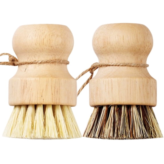 LQQBOX Bamboo Dish Brush Set, 2 Pcs Palm Wooden Dish Scrubber Brush, Dish Brushes, Durable Wood Dishes Scrub Brush, Natural Round Vegetable Cleaning Pots Pans Sink Washing Kitchen Brush