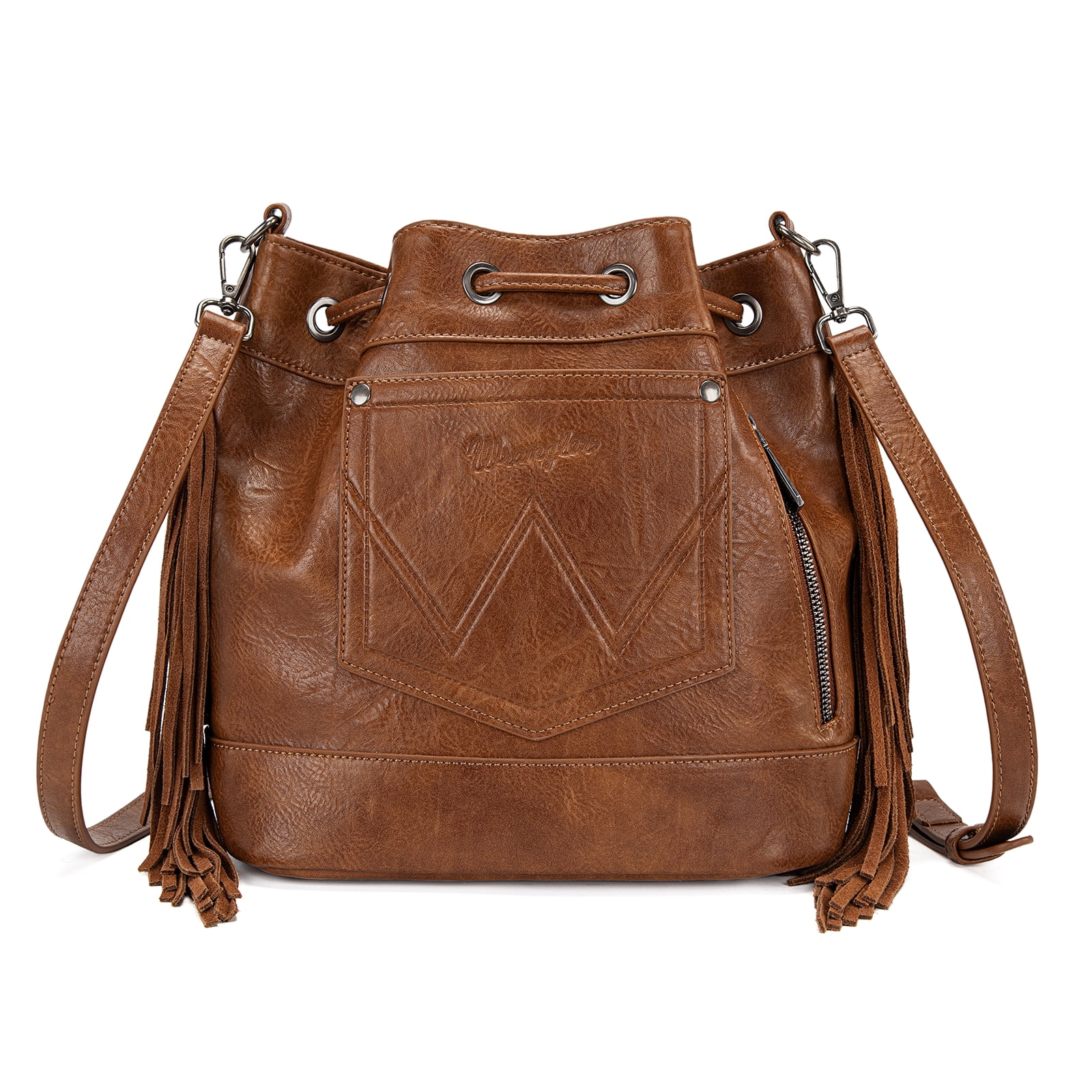 Wrangler Hobo Bags for Women Designer Bucket Purses Western Shoulder Handbags, Brown-Tan
