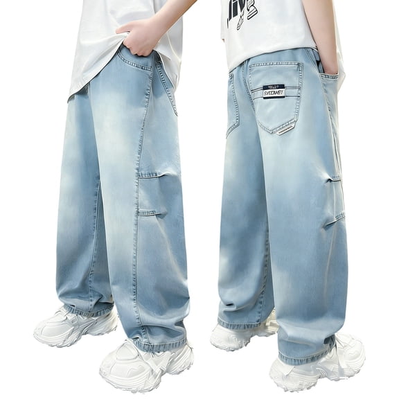Shadoumai Boys Straight Leg Stretch Denim Pants, Elastic Waist Pocket Layout, Comfortable Casual Daily Cut for Daily Wear, Wearable Bottoms