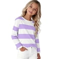 thumbnail image 7 of Ulanda Girl's Long Sleeve T-Shirts Striped Girls Classic Cotton Blend Crewneck Tee Kids Stripes Shirt Soft Everyday Basic Top (Purple, 18-24 Months), 7 of 7