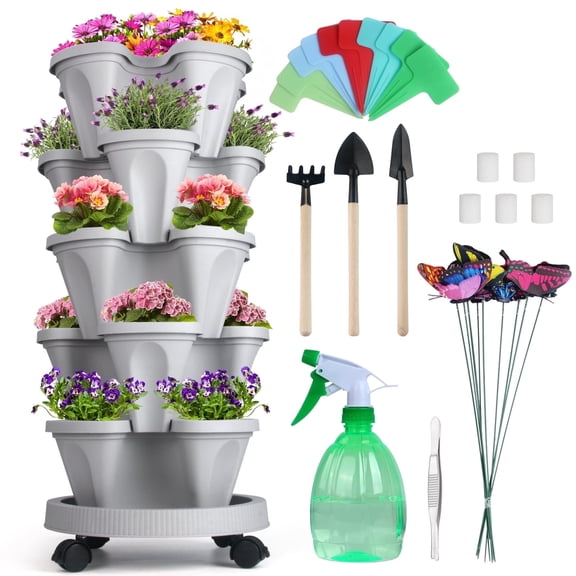 Gamexcel Gray PVC Planter Boxes with Accessories for Gardening