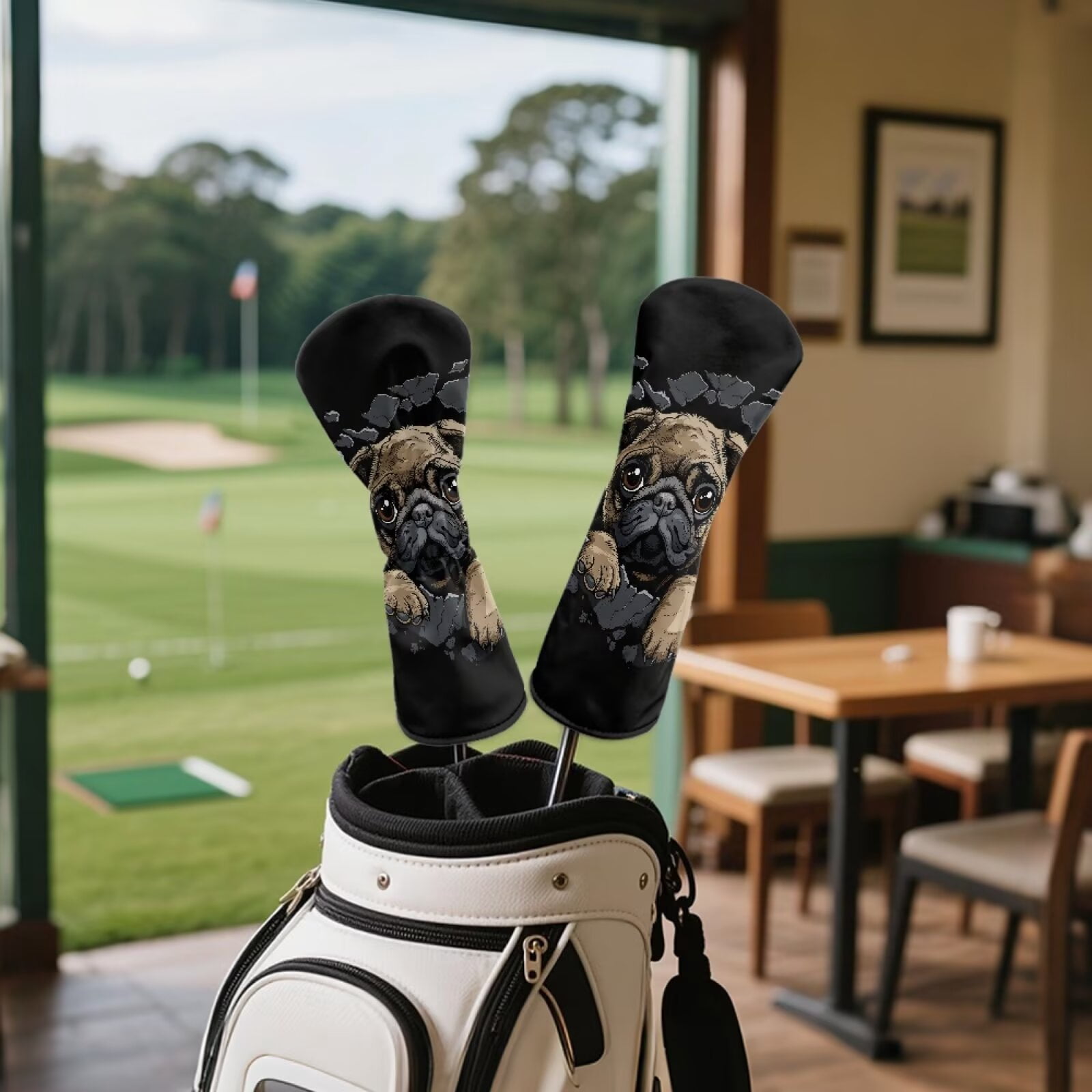 Uorisanigo Cute Pug Golf Club Headcover for Driver, Woods and Hybrid , 3 PCS Set, Premium PU Leather Golf Club Covers for Extra Clubs Protection, Accessories for Men Women