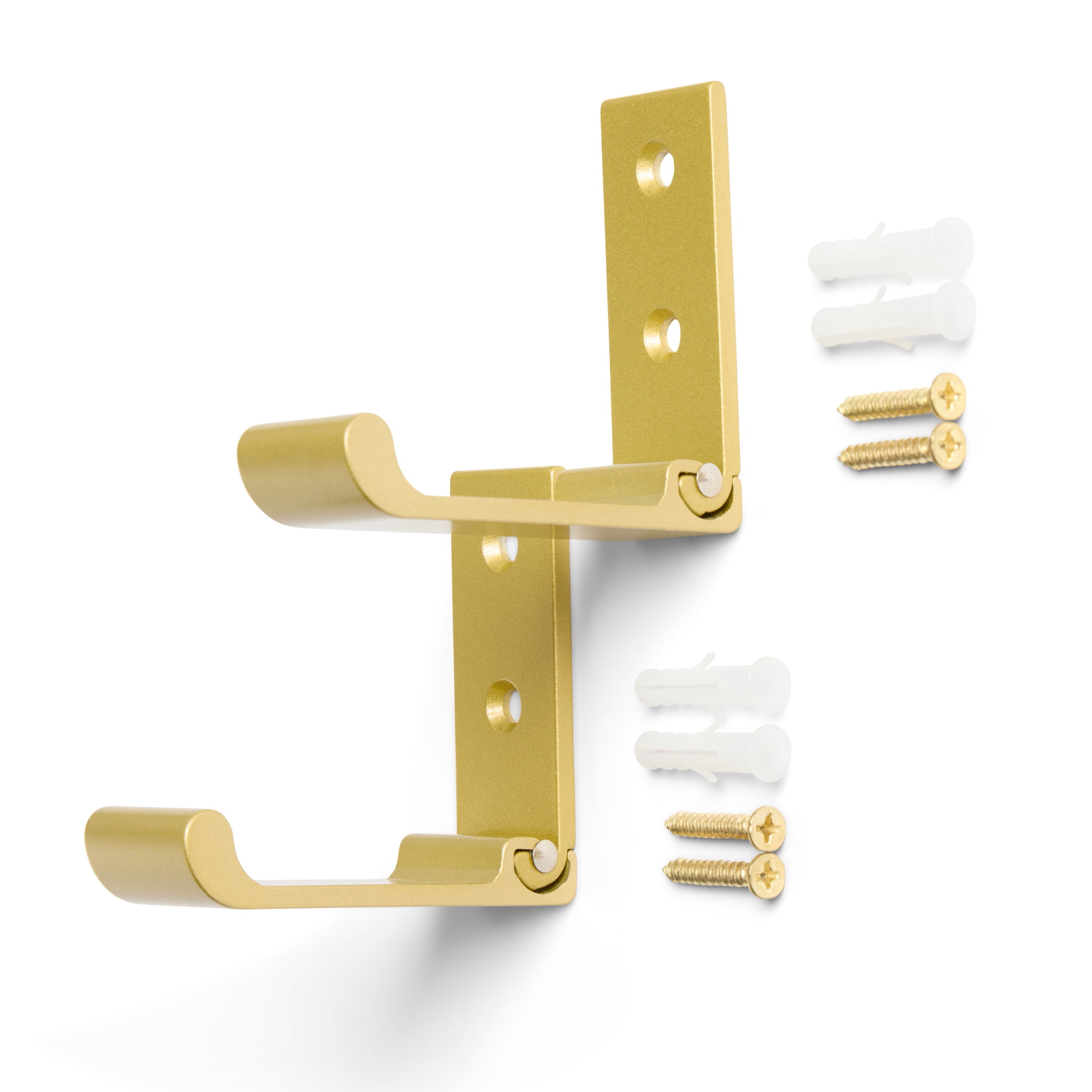 Mainstays Wall-Mounted Flip-Down Metal Coat Hooks, Gold, 40 lb Capacity, Mounting Hardware Included, 2 Pack