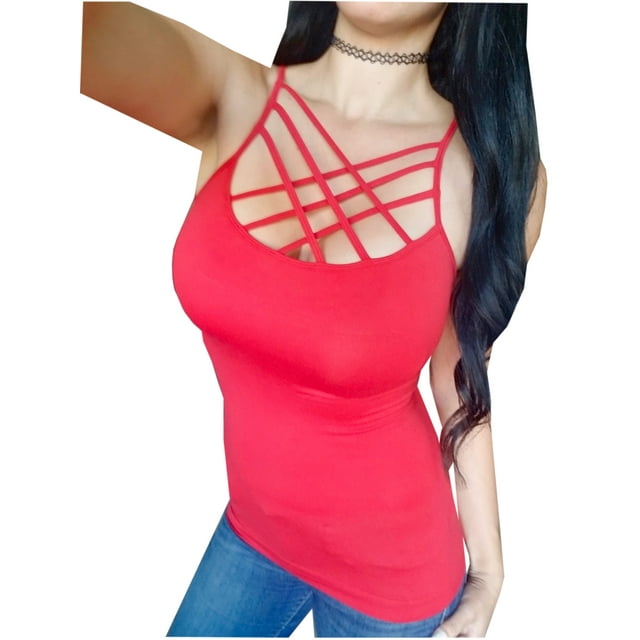 Kaylee Xo Sexy Lace Up Caged Criss Cross Strappy Stretch Layering Cami Tank Top
