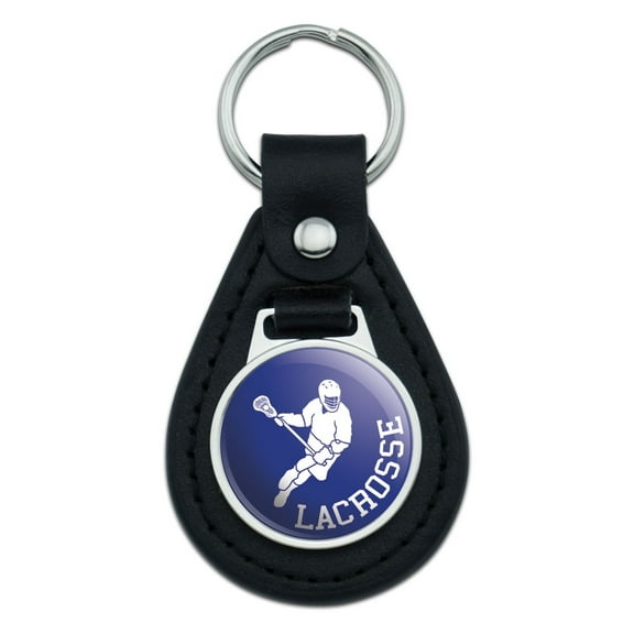 Lacrosse Sport Black Leather Keychain