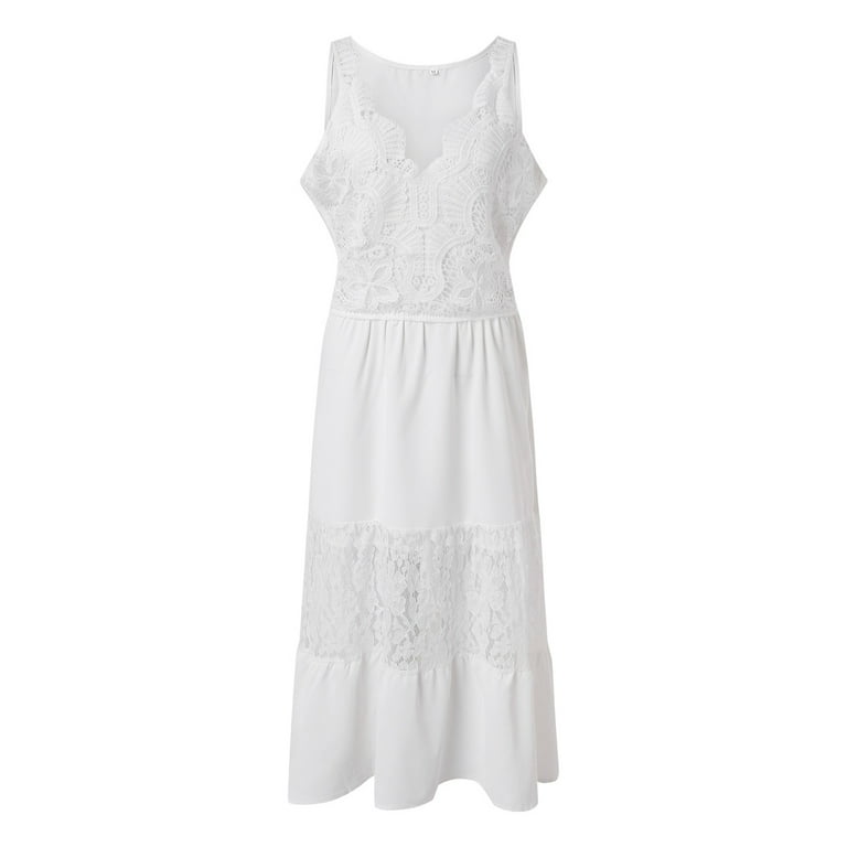 Aayomet Plus Size Dresses Sleeveless Lace Panel Dress Long Dress,White S -  Walmart.com