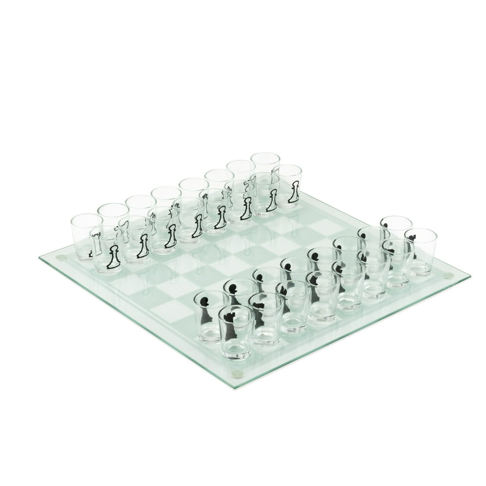 True Shot Glass Chess Game, Chess Board with Shot Glass Chess Pieces
